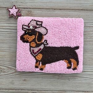 Beaded Cowboy Dachshund Coin Purse Dog Lover Gift Zipper Pouch Wiener Dog Cute